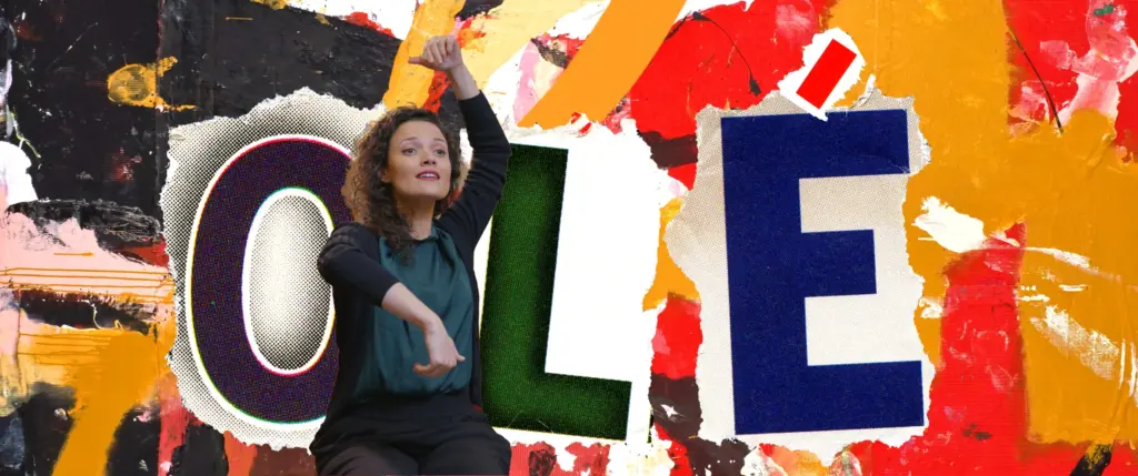 Fotograma de la serie para Fundación Banco Santander: collage con la palabra Olé