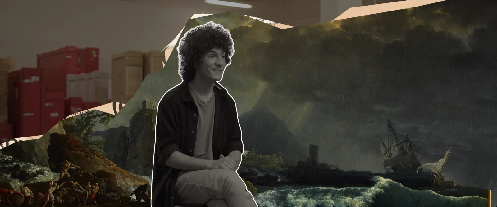 Fotograma de la serie: protagonista sobre un paisaje pintado